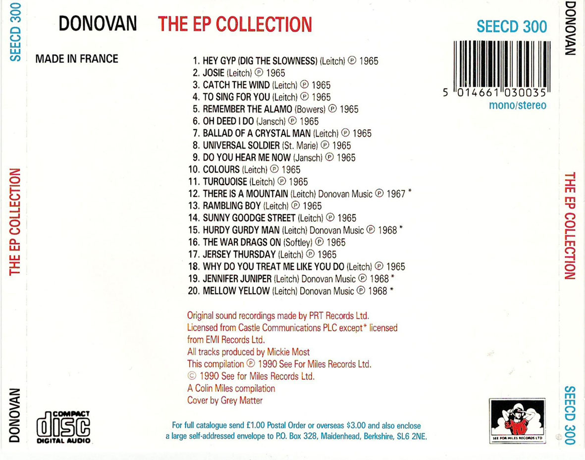 Cartula Trasera de Donovan - The Ep Collection