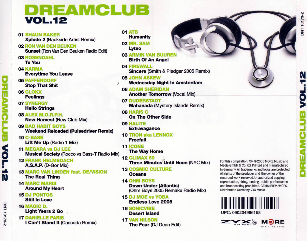 Cartula Trasera de Dream Club Volume 12