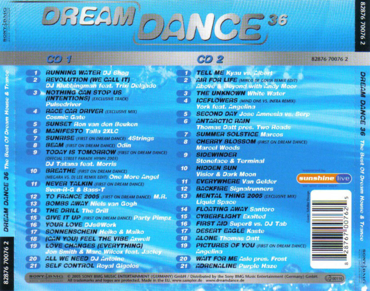 Cartula Trasera de Dream Dance 36 (The Best Of Dream House & Trance)