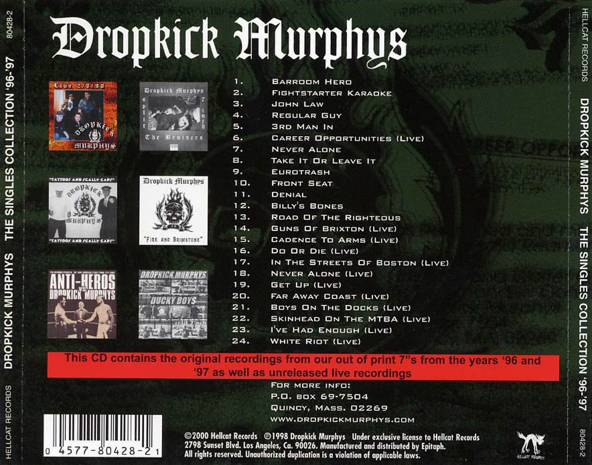 Cartula Trasera de Dropkick Murphys - The Singles Collection '96-'97
