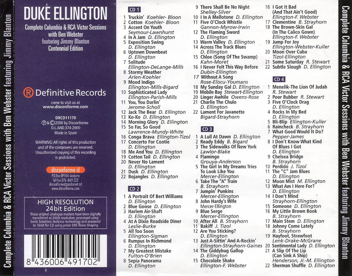 Cartula Trasera de Duke Ellington - Complete Columbia & Rca Victor Sessions With Ben Webster