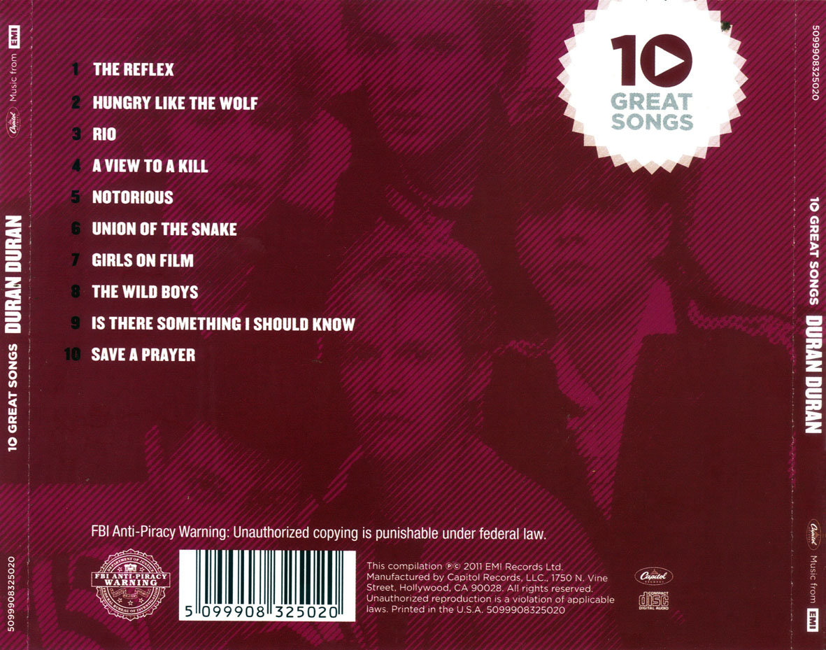 Cartula Trasera de Duran Duran - 10 Great Songs