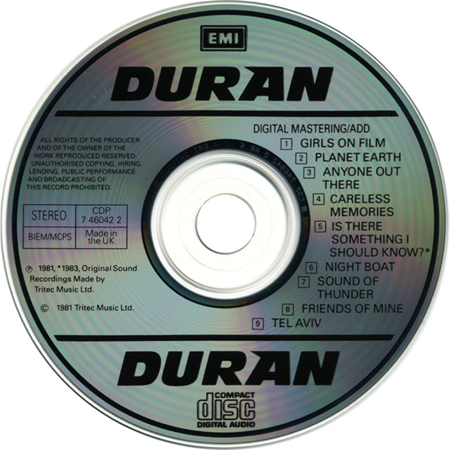 Cartula Cd de Duran Duran - Duran Duran