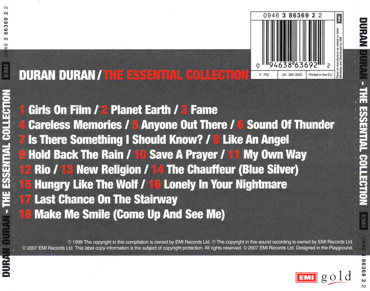 Cartula Trasera de Duran Duran - The Essential Collection
