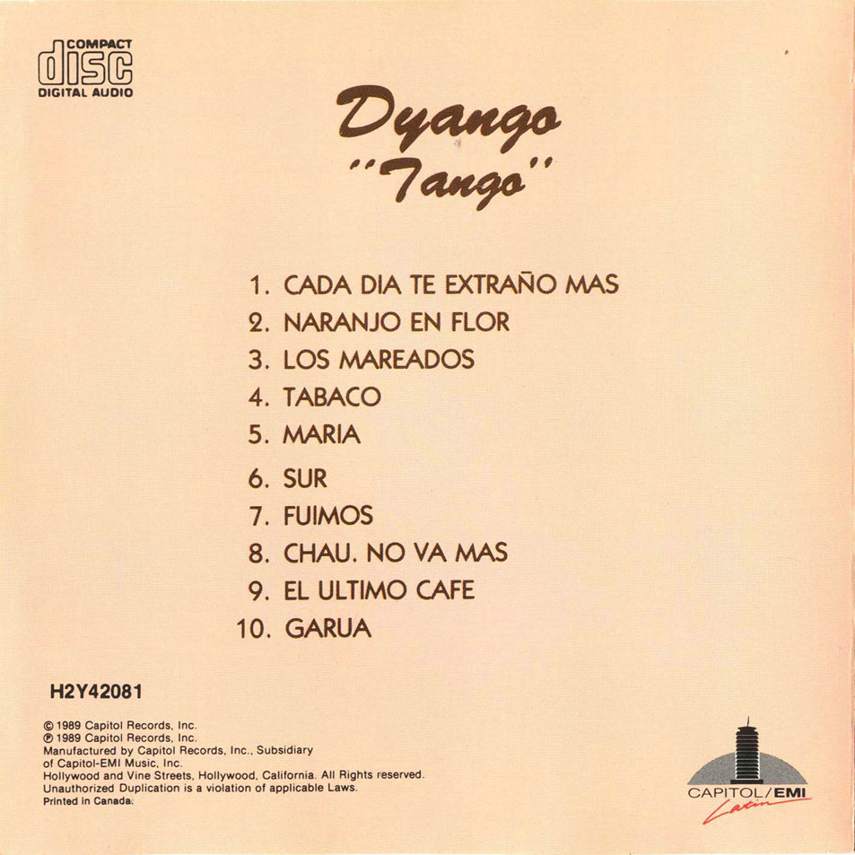 Cartula Interior Frontal de Dyango - Tango