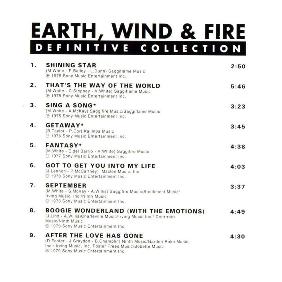 Cartula Interior Frontal de Earth, Wind & Fire - Definitive Collection