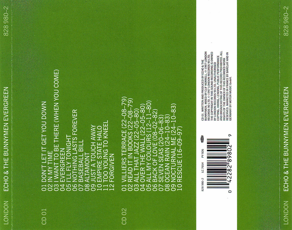 Cartula Trasera de Echo & The Bunnymen - Evergreen (Special Edition)