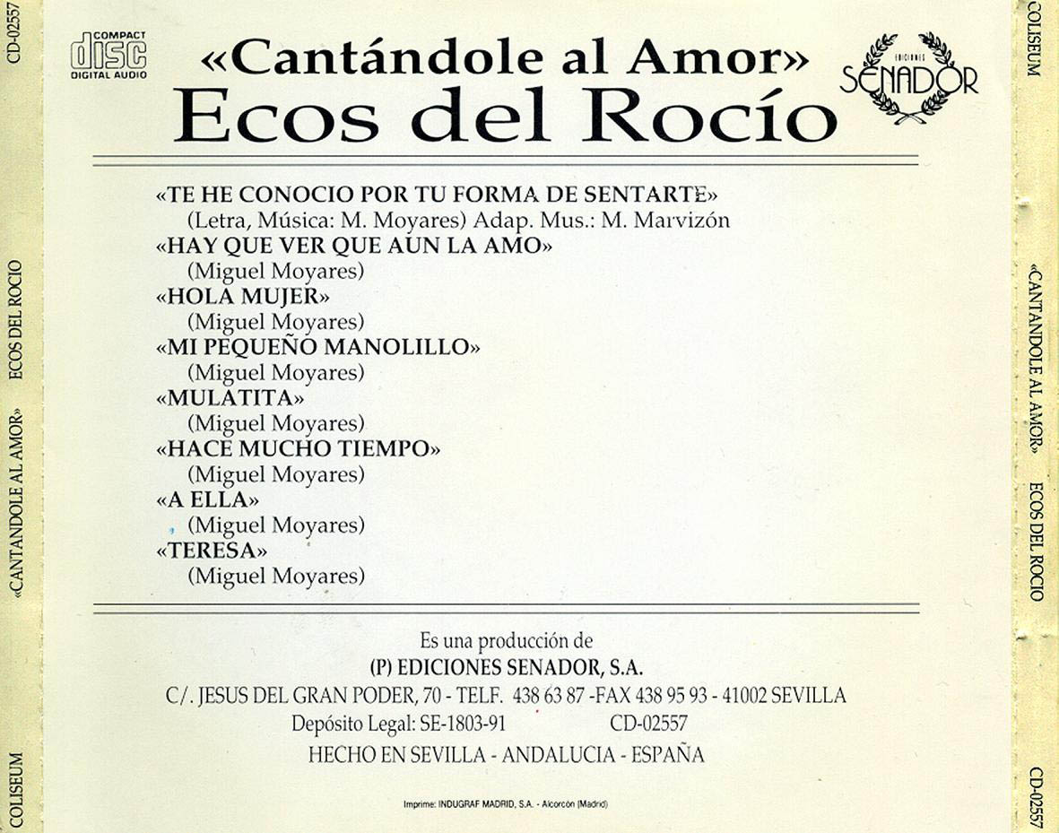 Cartula Trasera de Ecos Del Rocio - Cantandole Al Amor
