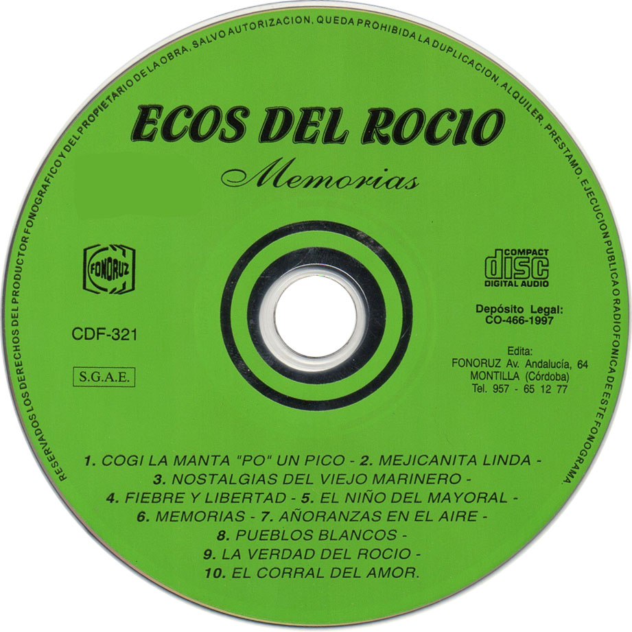 Cartula Cd de Ecos Del Rocio - Memorias