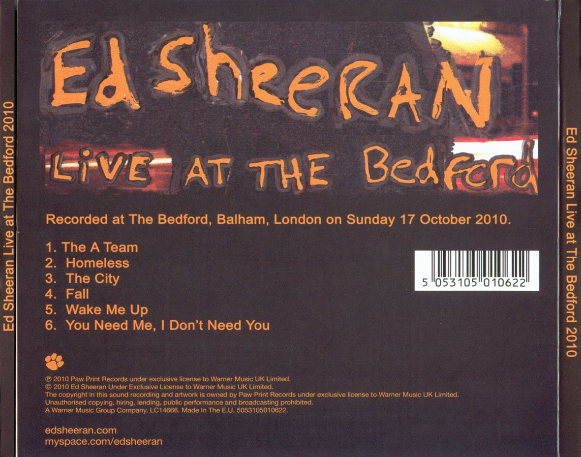Cartula Trasera de Ed Sheeran - Live At The Bedford (Ep)