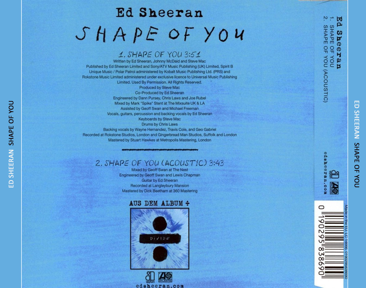 Cartula Trasera de Ed Sheeran - Shape Of You (Cd Single)