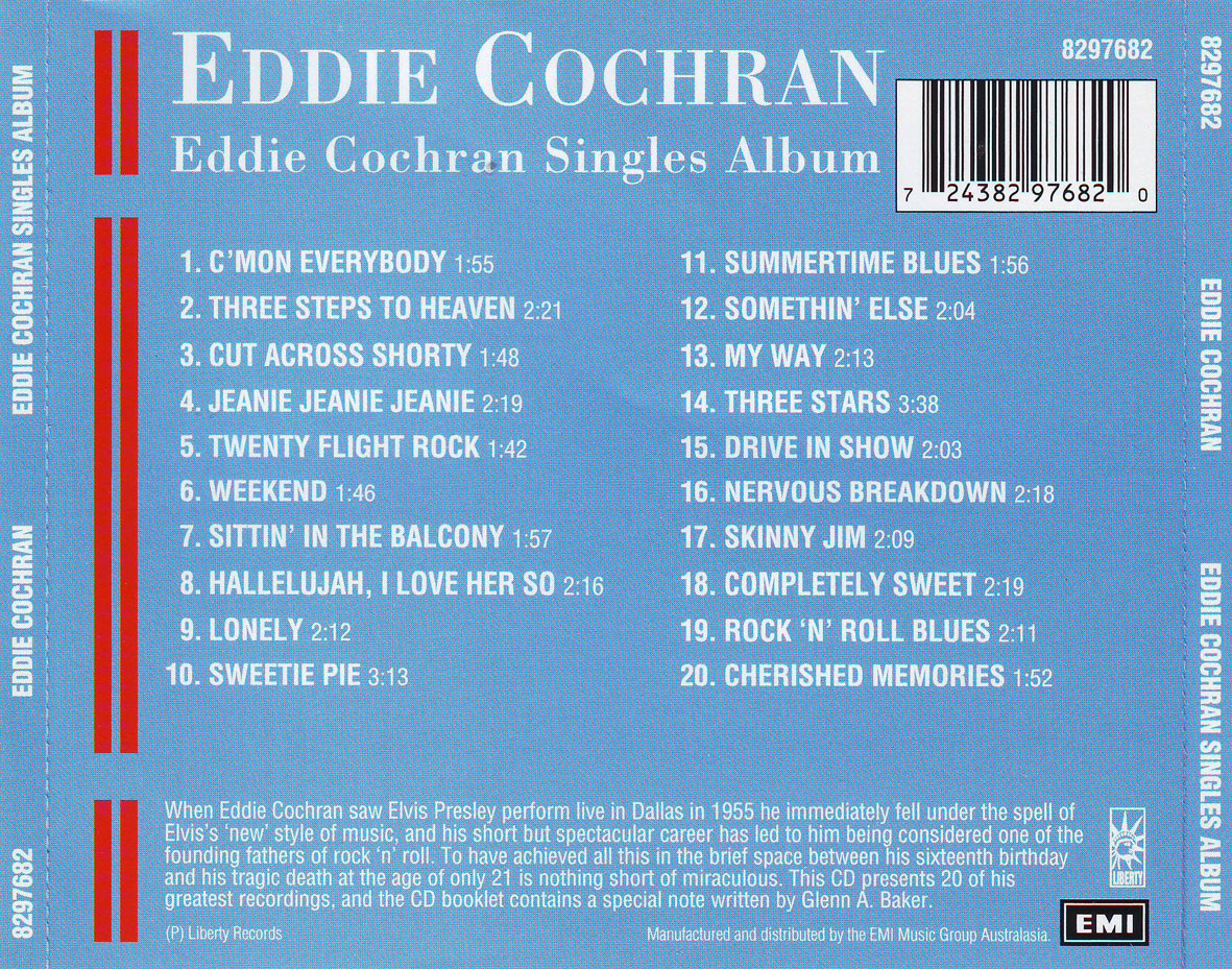 Cartula Trasera de Eddie Cochran - Eddie Cochran Singles Album