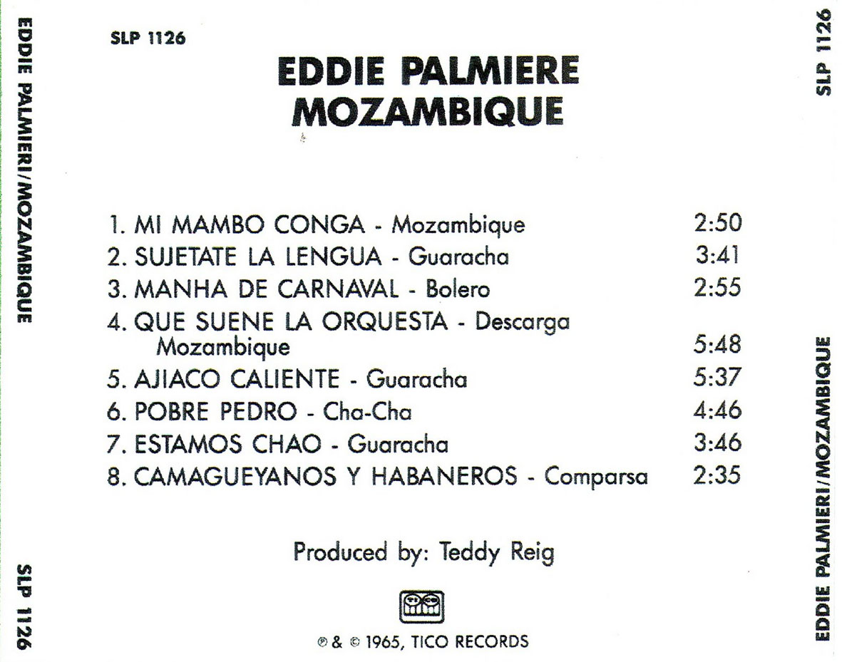 Cartula Trasera de Eddie Palmieri - Mozambique