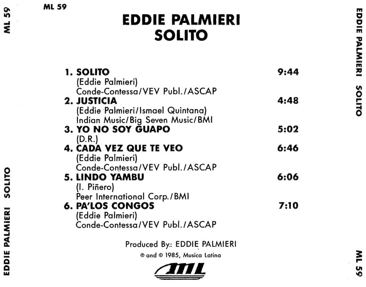 Cartula Trasera de Eddie Palmieri - Solito