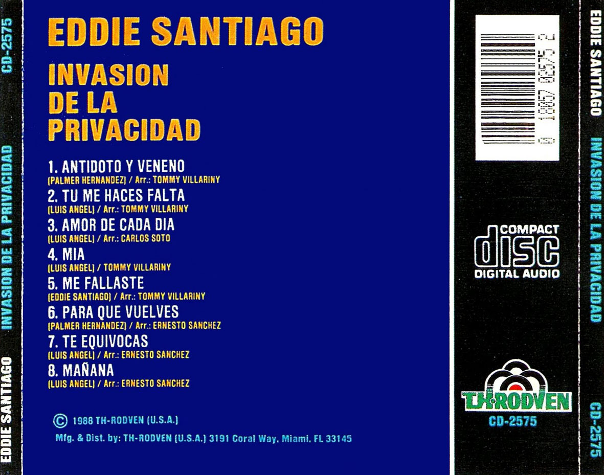Cartula Trasera de Eddie Santiago - Invasion De La Privacidad