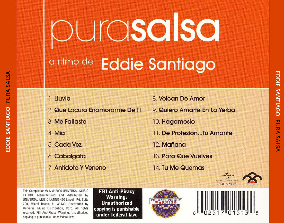 Cartula Trasera de Eddie Santiago - Pura Salsa