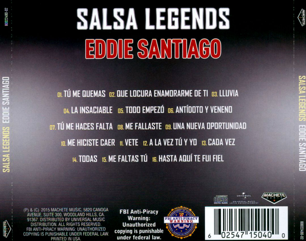 Cartula Trasera de Eddie Santiago - Salsa Legends