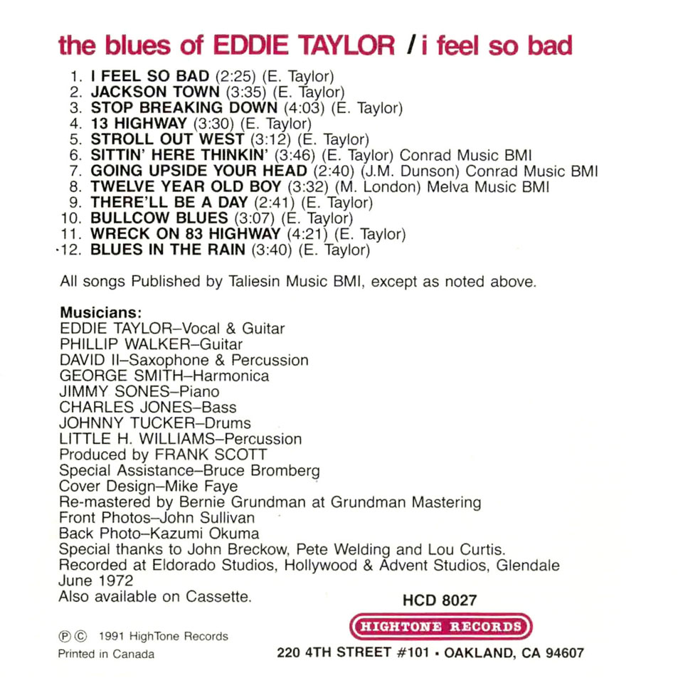 Cartula Interior Frontal de Eddie Taylor - I Feel So Bad