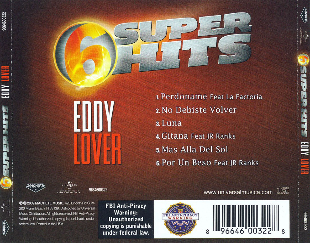 Cartula Trasera de Eddy Lover - 6 Super Hits (Ep)