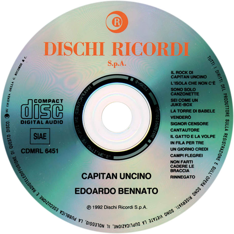 Cartula Cd de Edoardo Bennato - Capitan Uncino