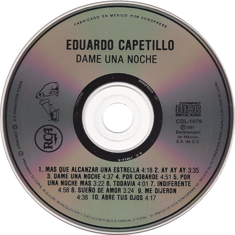 Cartula Cd de Eduardo Capetillo - Dame Una Noche