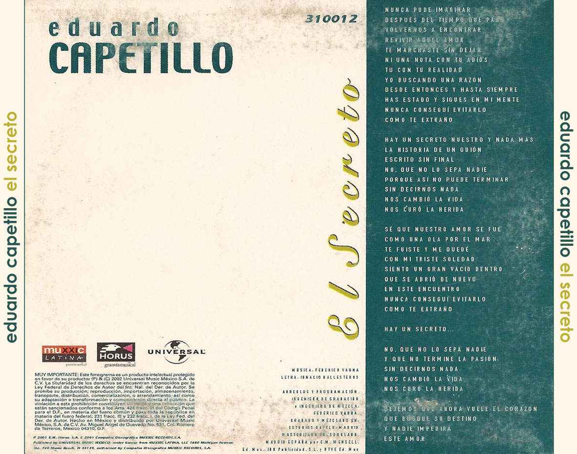Cartula Trasera de Eduardo Capetillo - El Secreto (Cd Single)