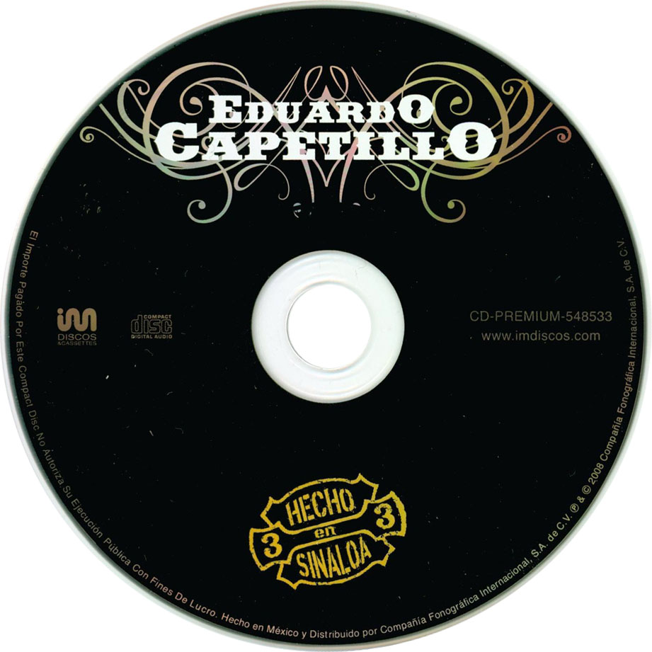 Cartula Cd de Eduardo Capetillo - Hecho En Sinaloa