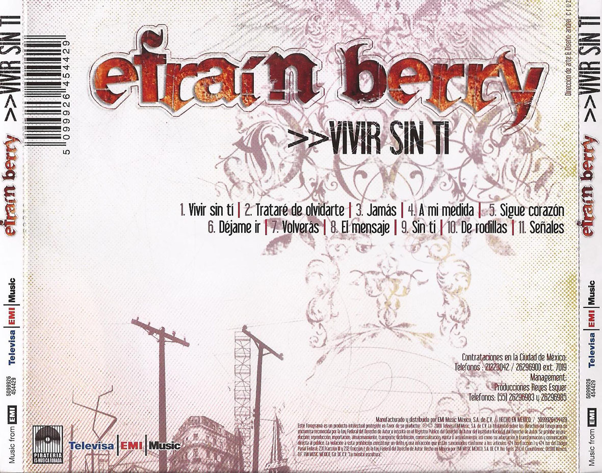 Cartula Trasera de Efrain Berry - Vivir Sin Ti