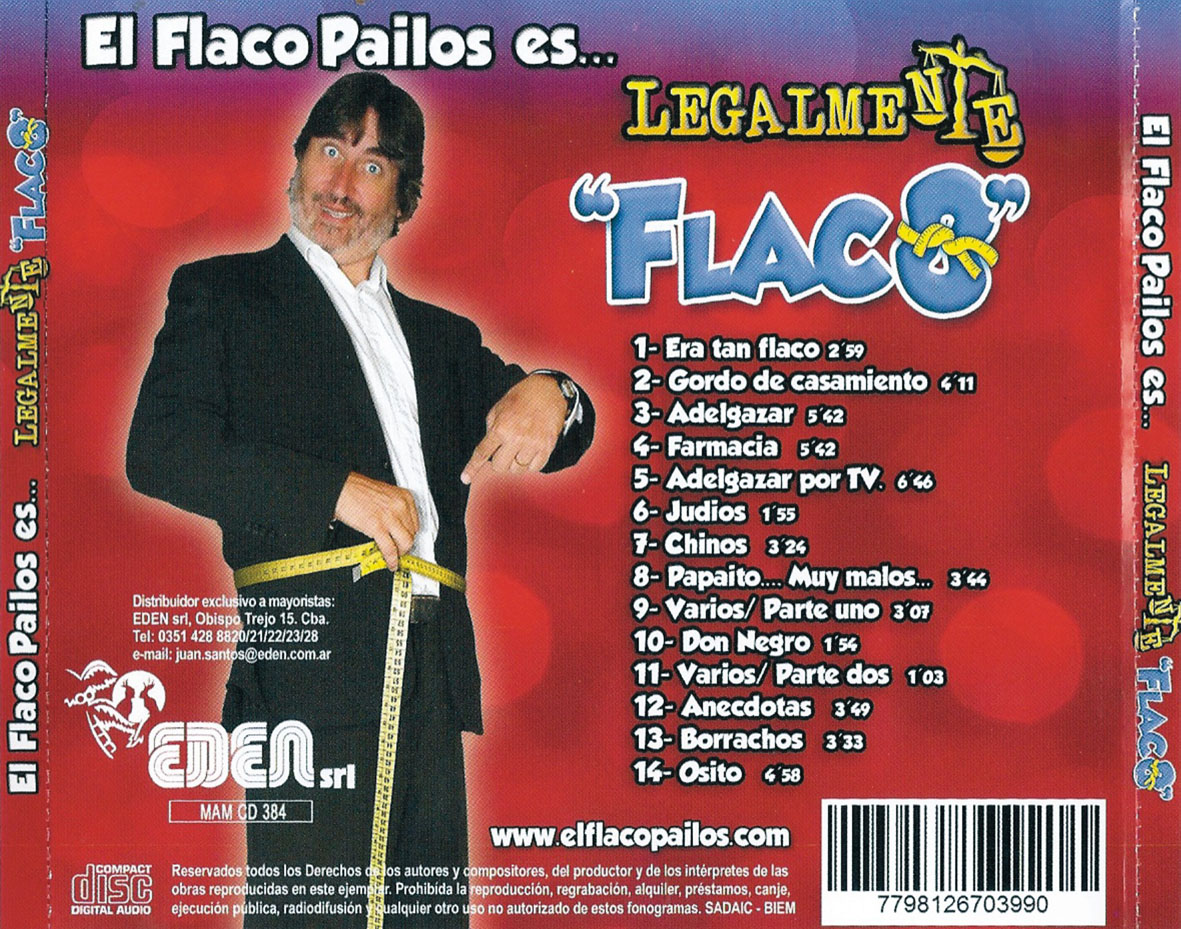 Cartula Trasera de El Flaco Pailos - Legalmente Flaco