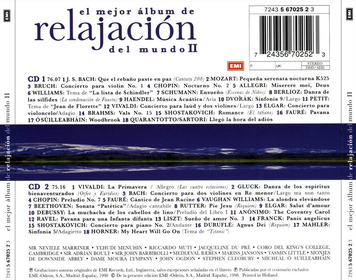 Cartula Trasera de El Mejor Album De Relajacion Del Mundo II