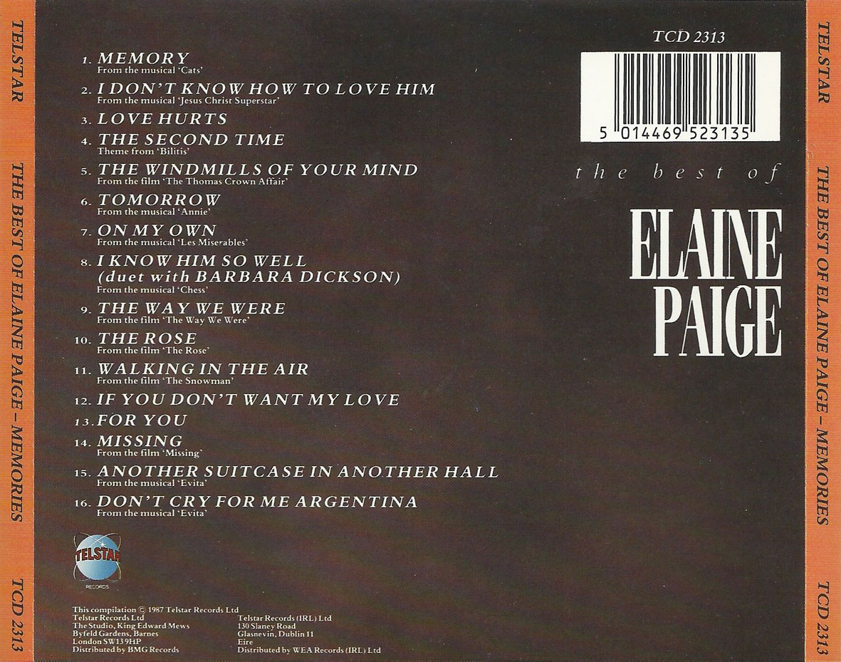 Cartula Trasera de Elaine Paige - Memories: The Best Of Elaine Paige