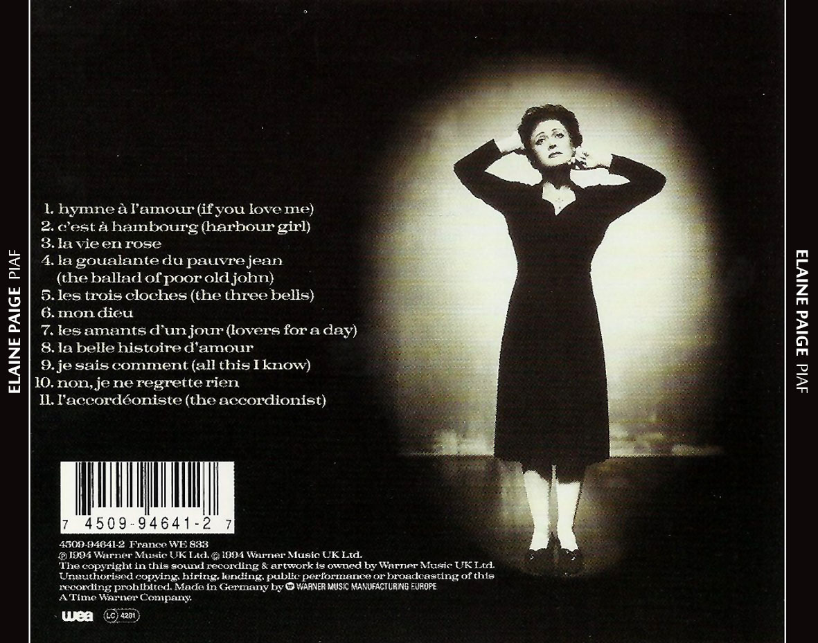 Cartula Trasera de Elaine Paige - Piaf