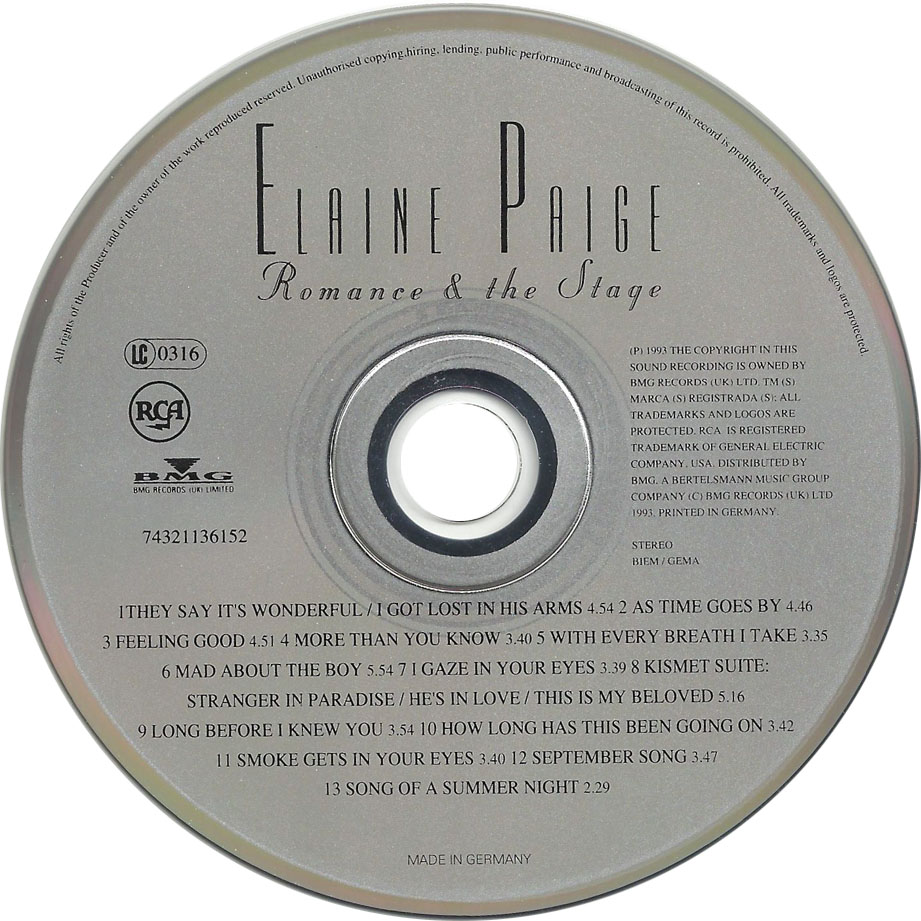 Cartula Cd de Elaine Paige - Romance & The Stage