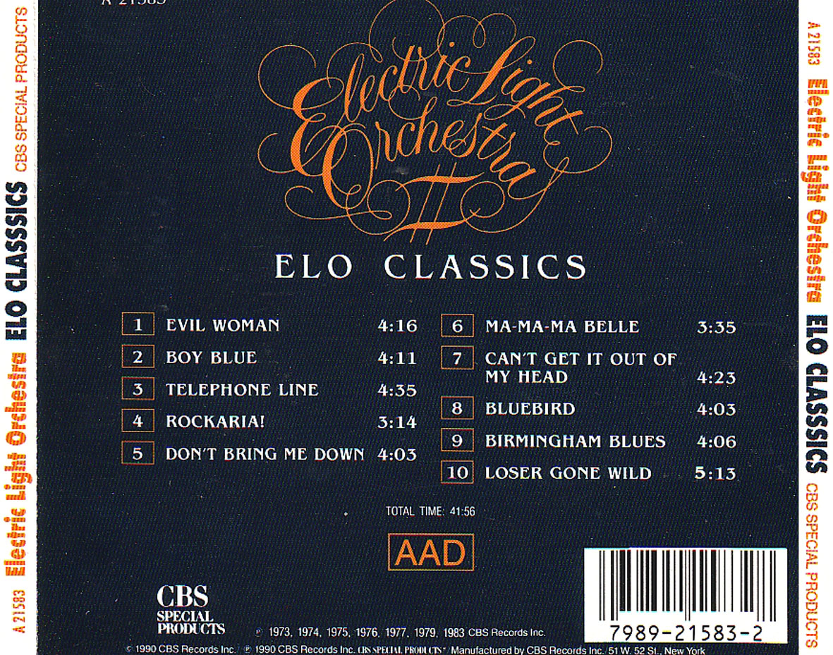 Cartula Trasera de Electric Light Orchestra - Elo Classics