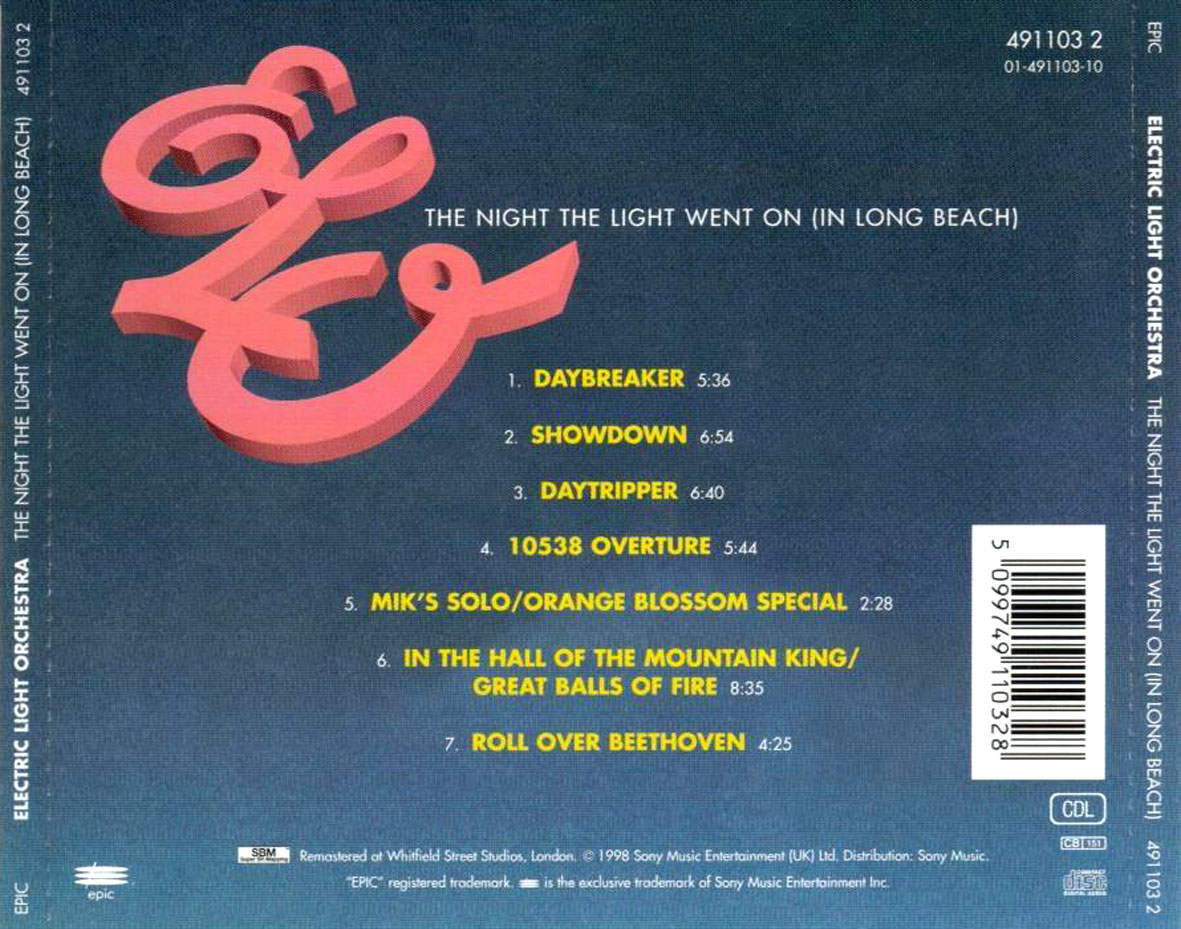 Cartula Trasera de Electric Light Orchestra - The Night The Light Went On In Long Beach