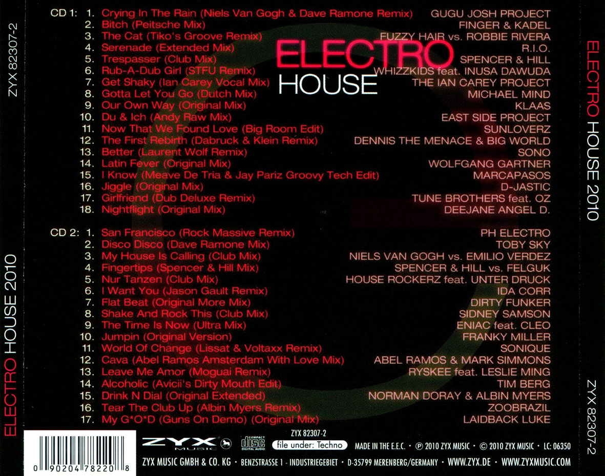 Cartula Trasera de Electro House 2010