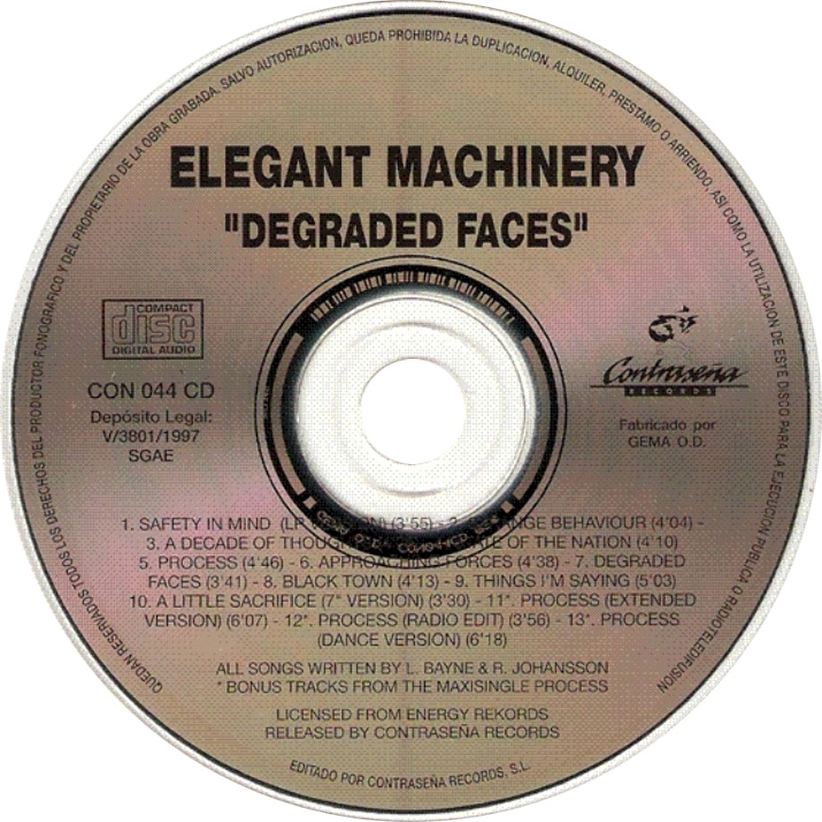 Cartula Cd de Elegant Machinery - Degraded Faces (1997)