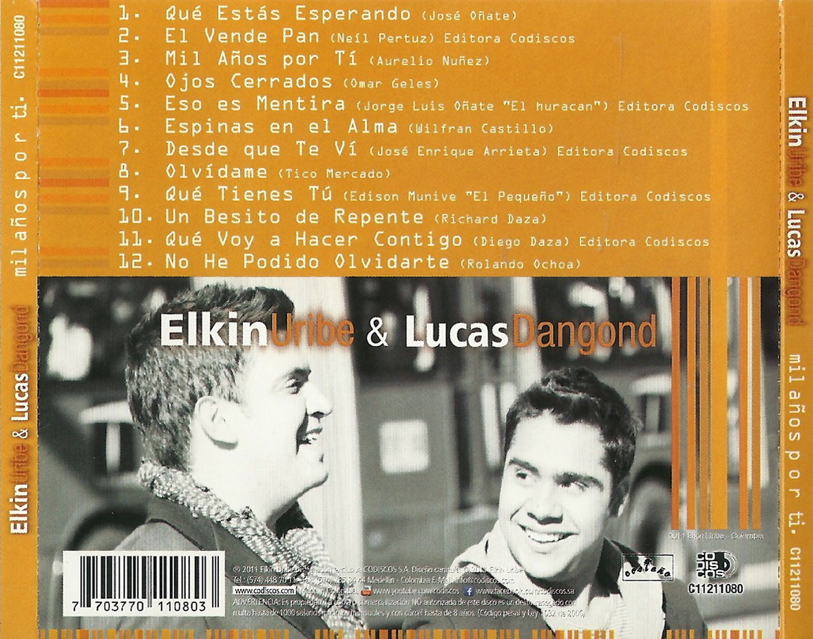 Cartula Trasera de Elkin Uribe & Lucas Dangond - Mil Aos Por Ti