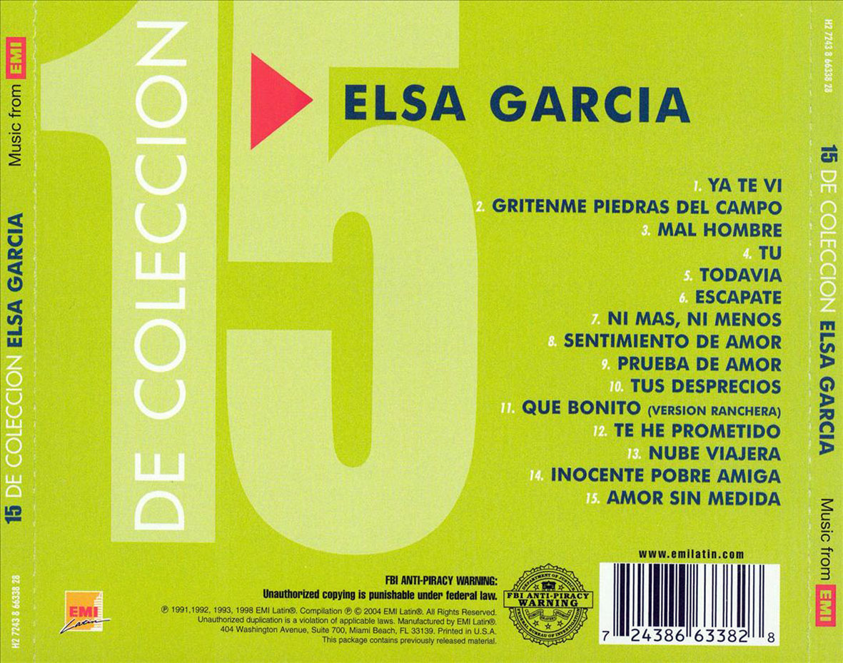 Cartula Trasera de Elsa Garcia - 15 De Coleccion