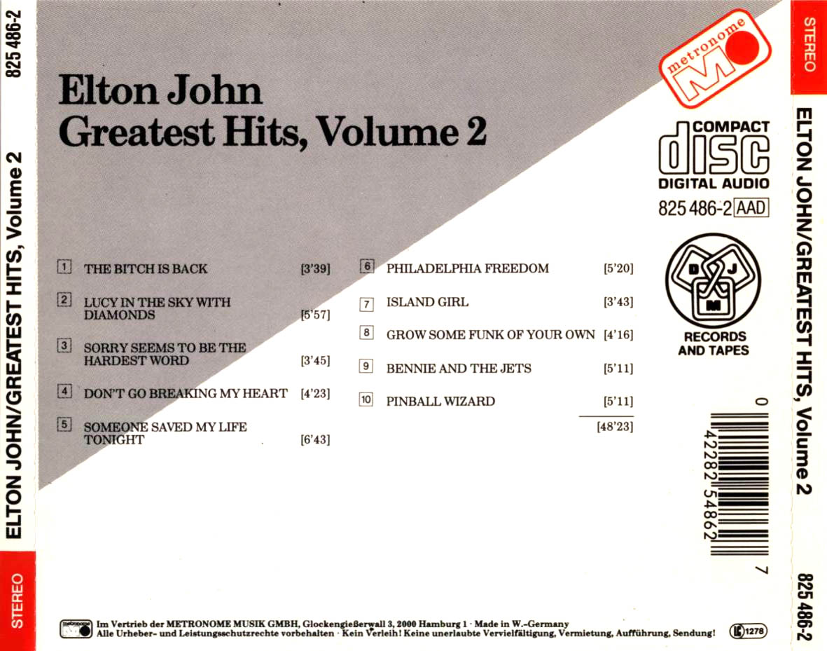 Cartula Trasera de Elton John - Greatest Hits Volume II