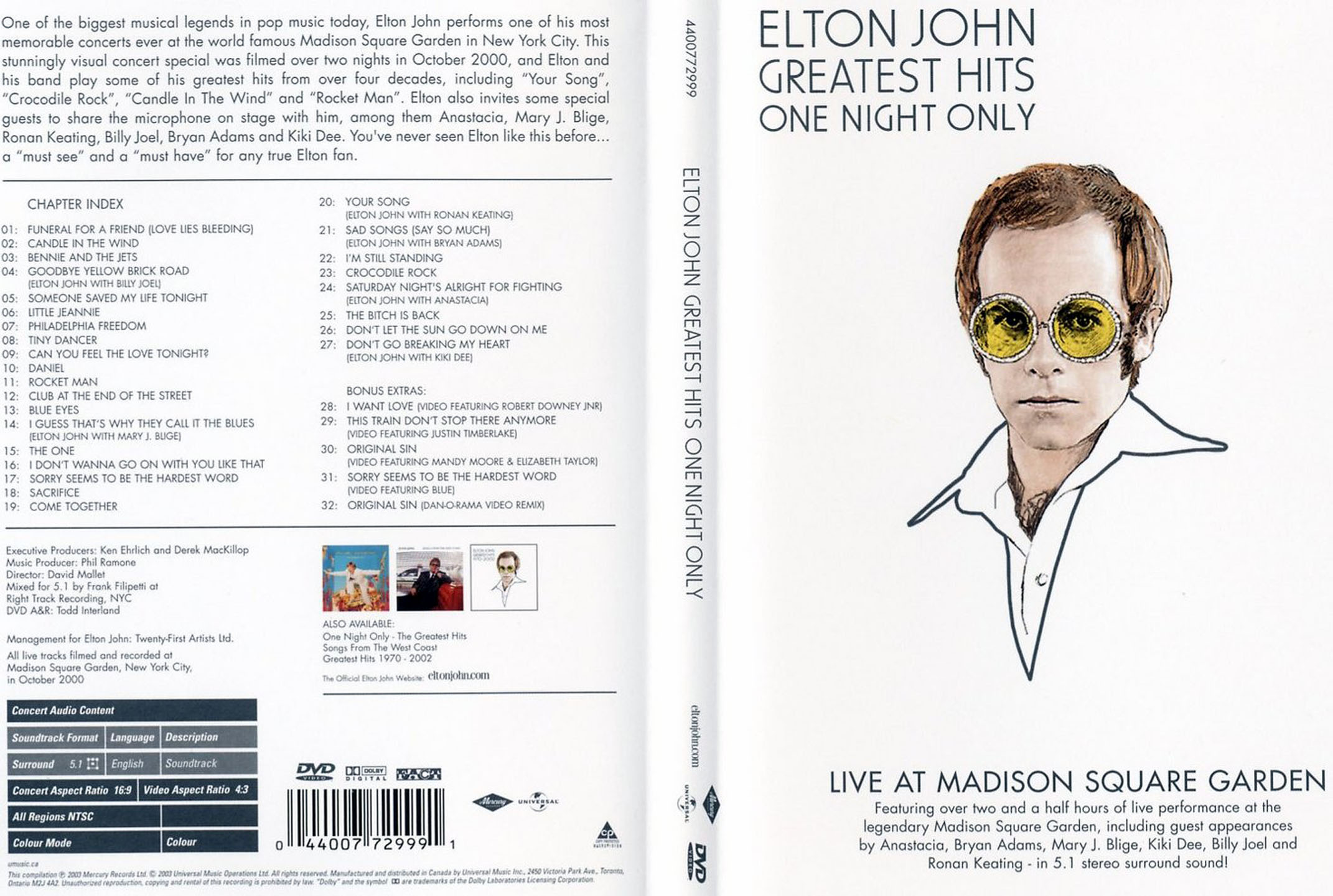 Cartula Caratula de Elton John - One Night Only: The Greatest Hits (Dvd)
