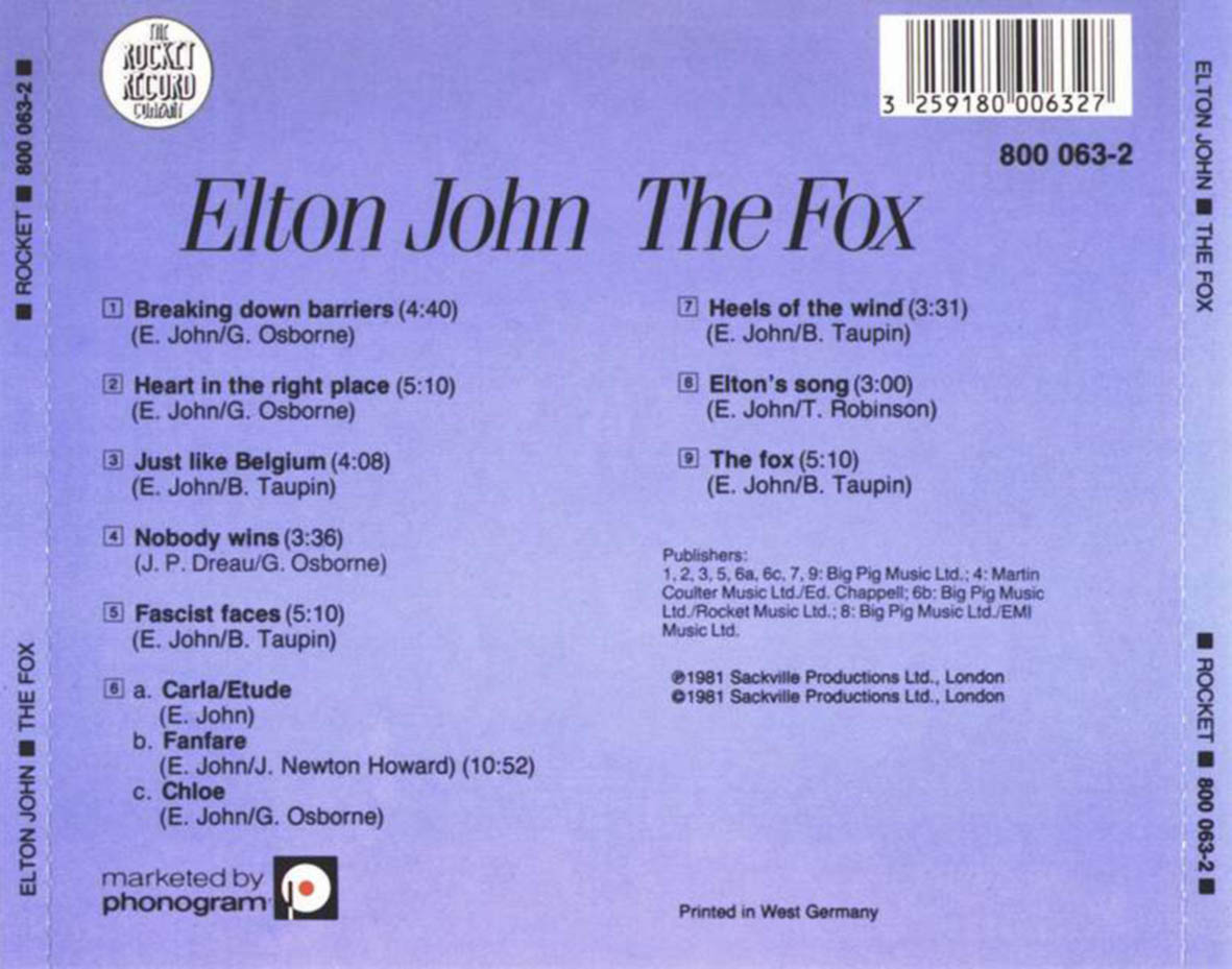 Cartula Trasera de Elton John - The Fox