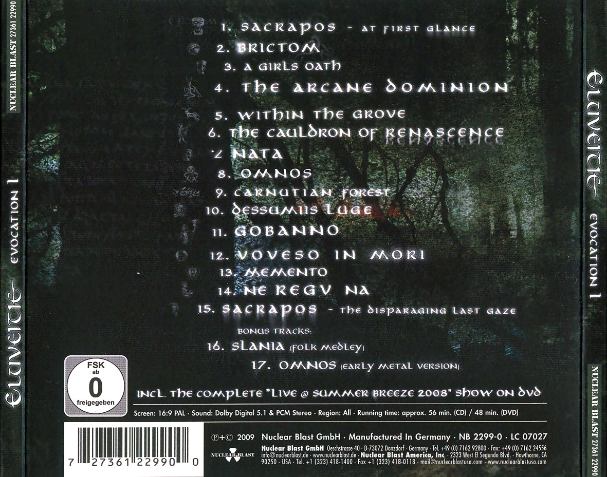 Cartula Trasera de Eluveitie - Evocation I: The Arcane Dominion (Limited Edition)