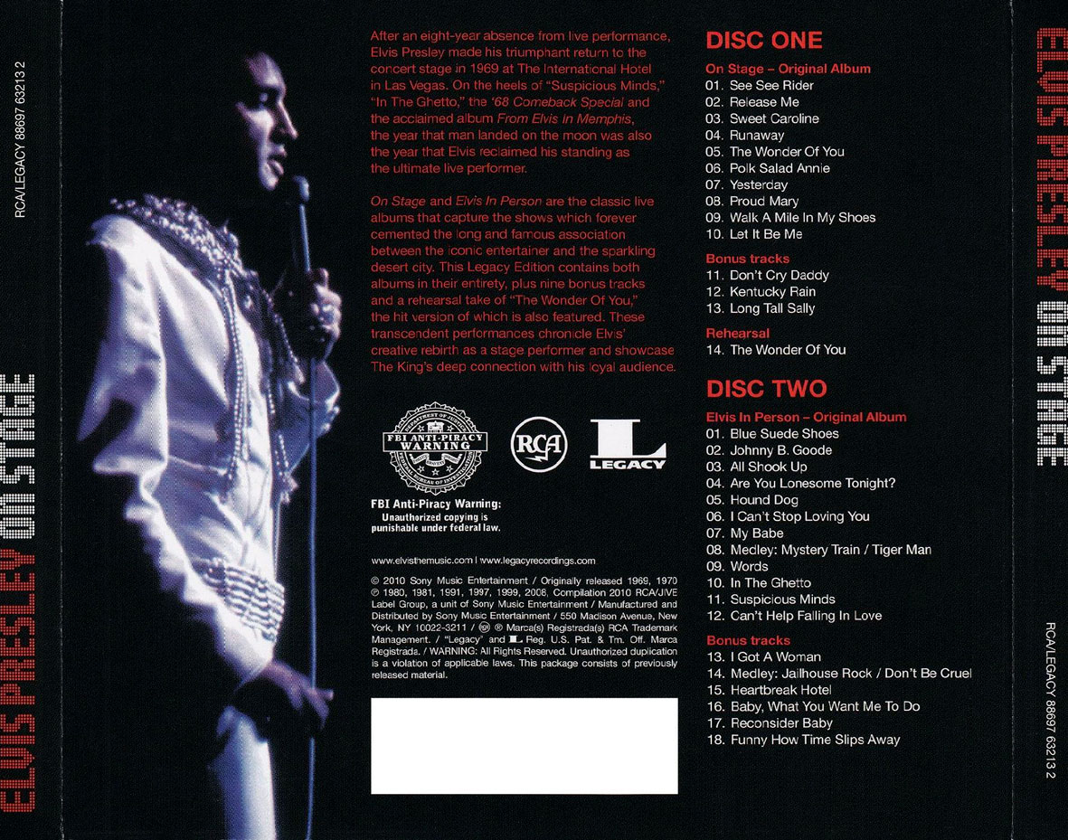Cartula Trasera de Elvis Presley - On Stage (Legacy Edition)
