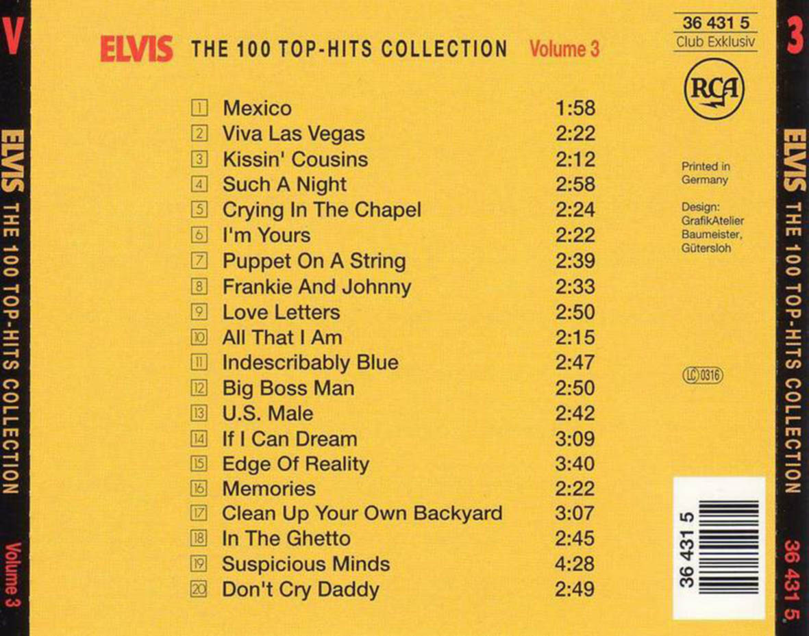 Cartula Trasera de Elvis Presley - The 100 Top Hits Collection Volume 3