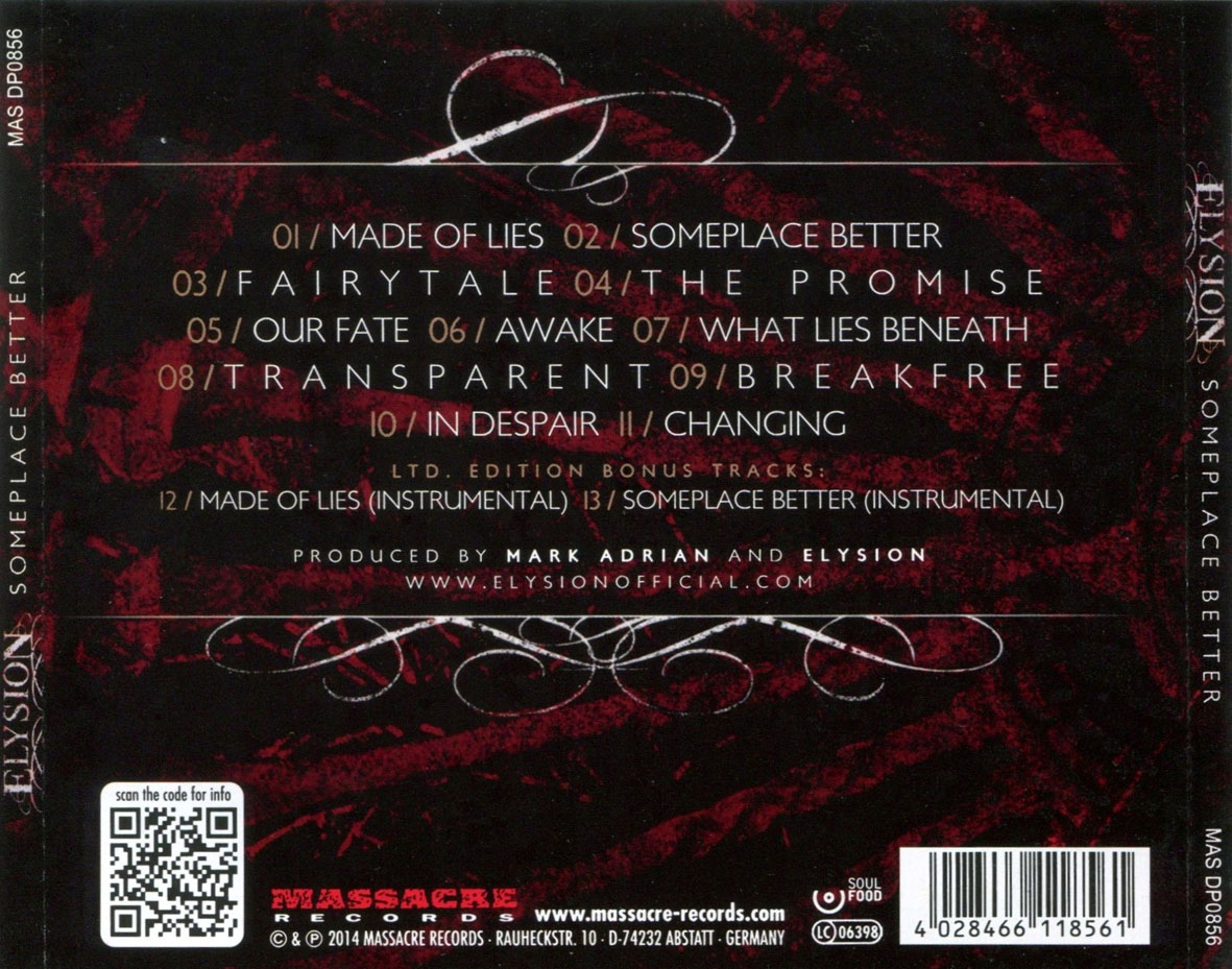 Carátula Trasera de Elysion - Someplace Better (Limited Edition)