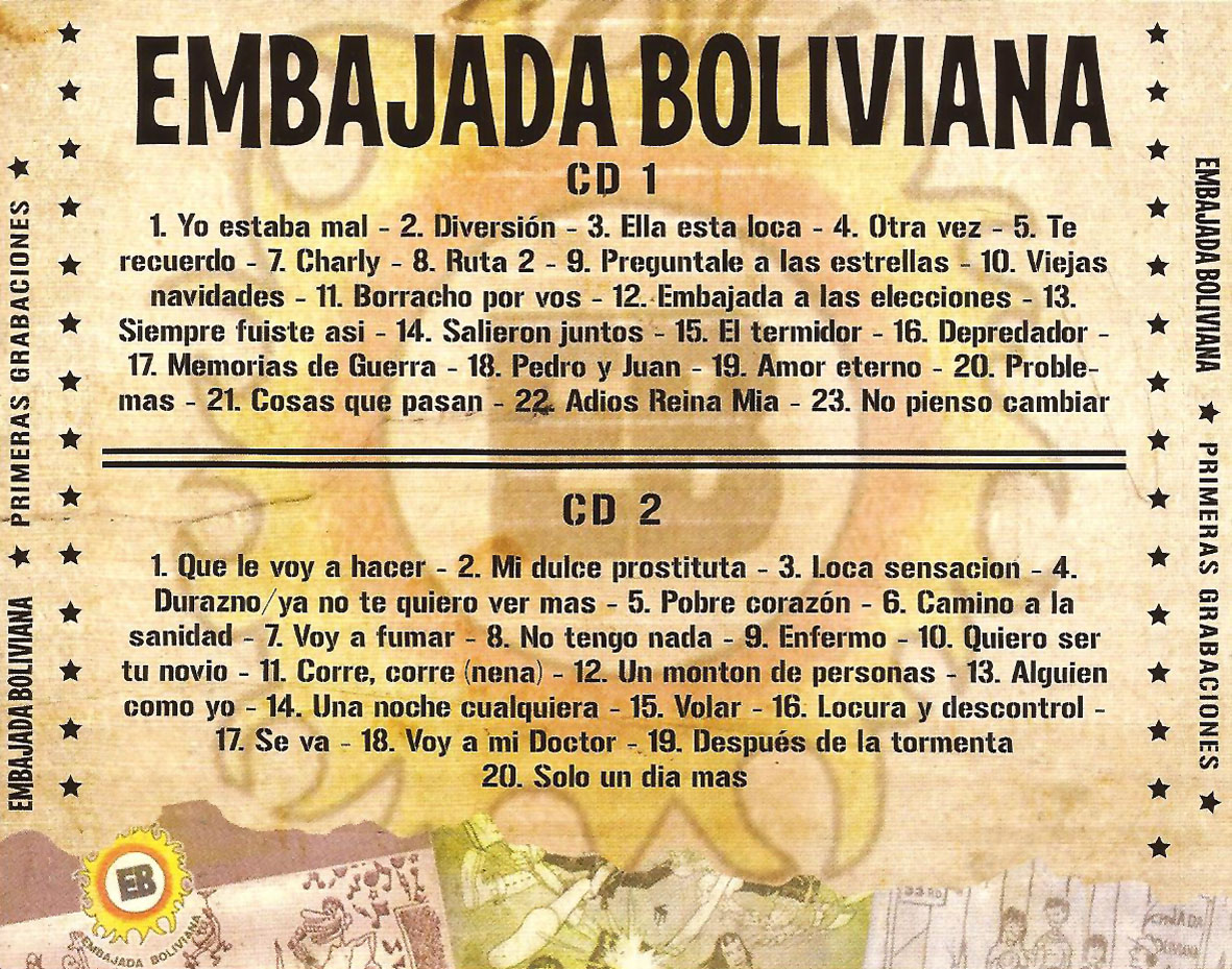 Cartula Trasera de Embajada Boliviana - Primeras Grabaciones