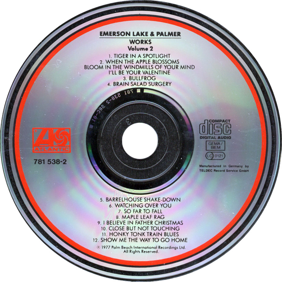 Cartula Cd de Emerson, Lake & Palmer - Works Volume 2