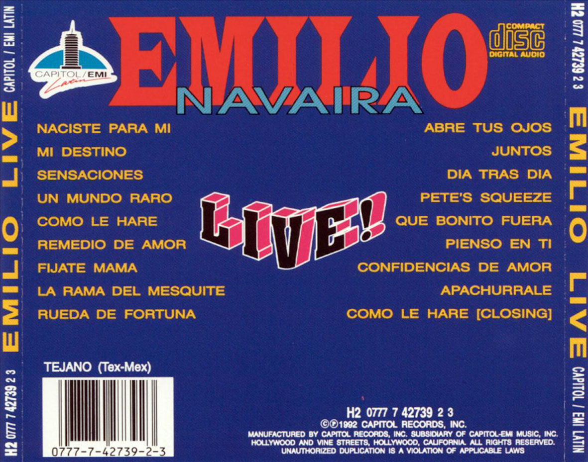 Cartula Trasera de Emilio Navaira - Emilio Live