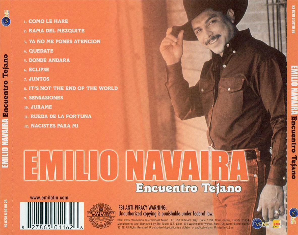 Cartula Trasera de Emilio Navaira - Encuentro Tejano